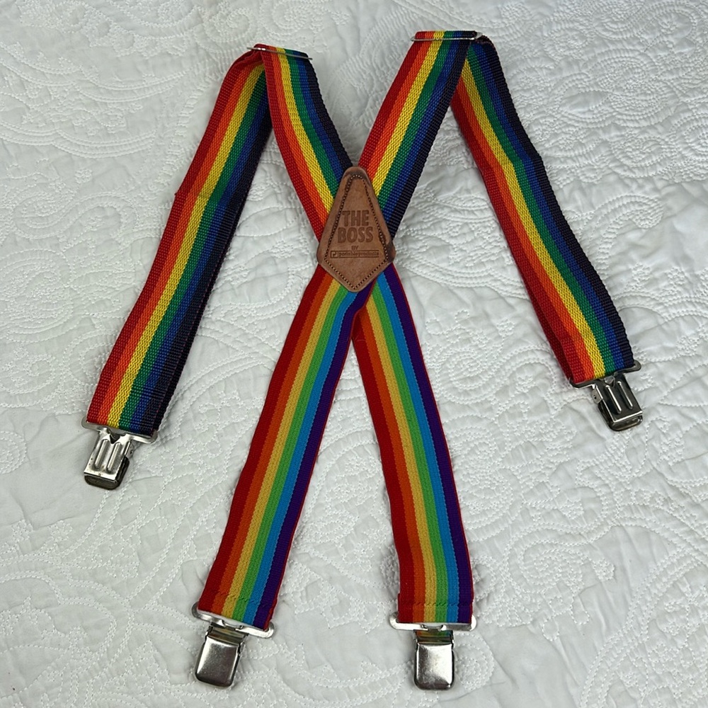 Vintage THE BOSS 2 inch rainbow suspenders men one size